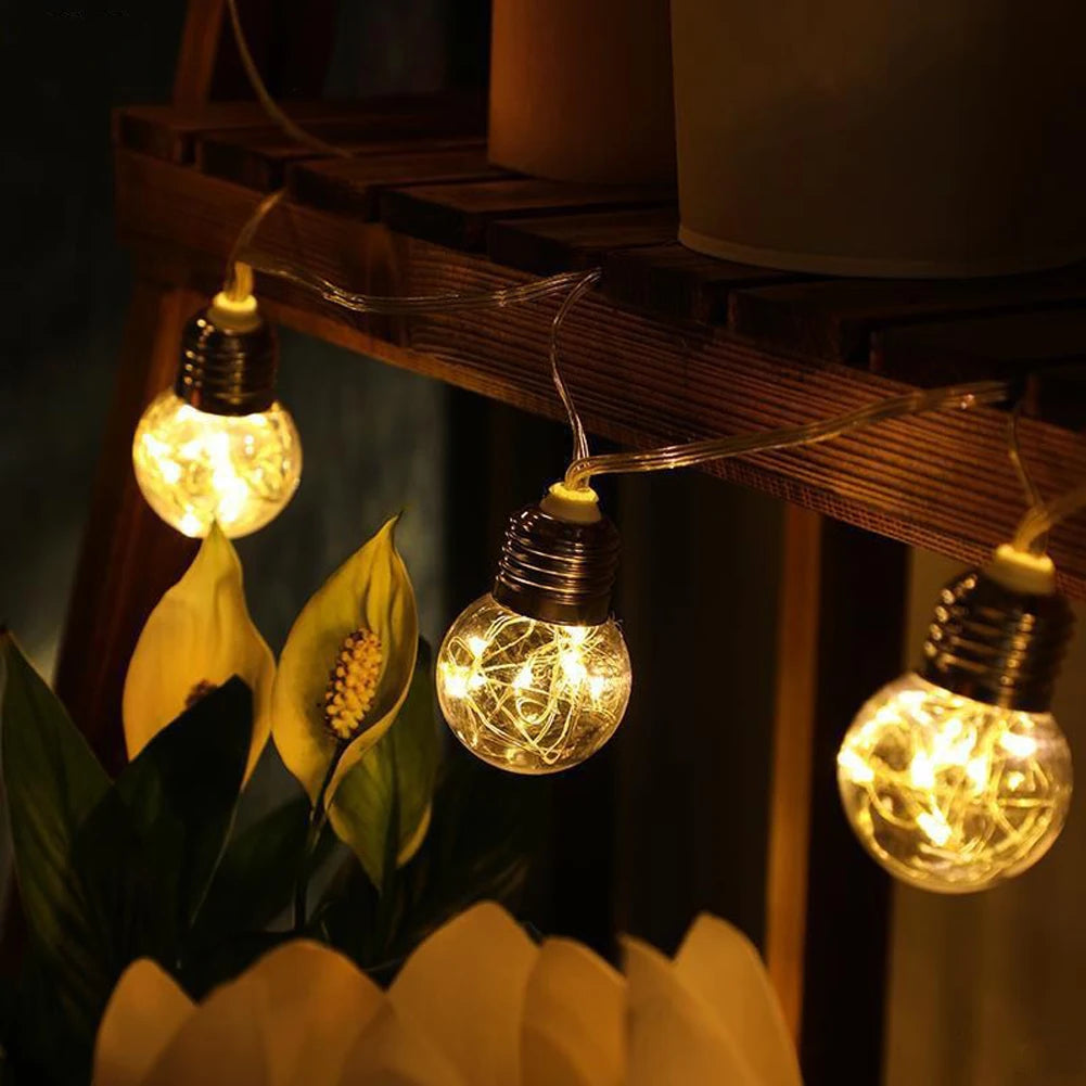 Solar Lights Outdoor Garden LED String Lights 10/ 20 Bulbs Copper Wire Bulbs Garland Decoration Camping Lighting Solar Lamp