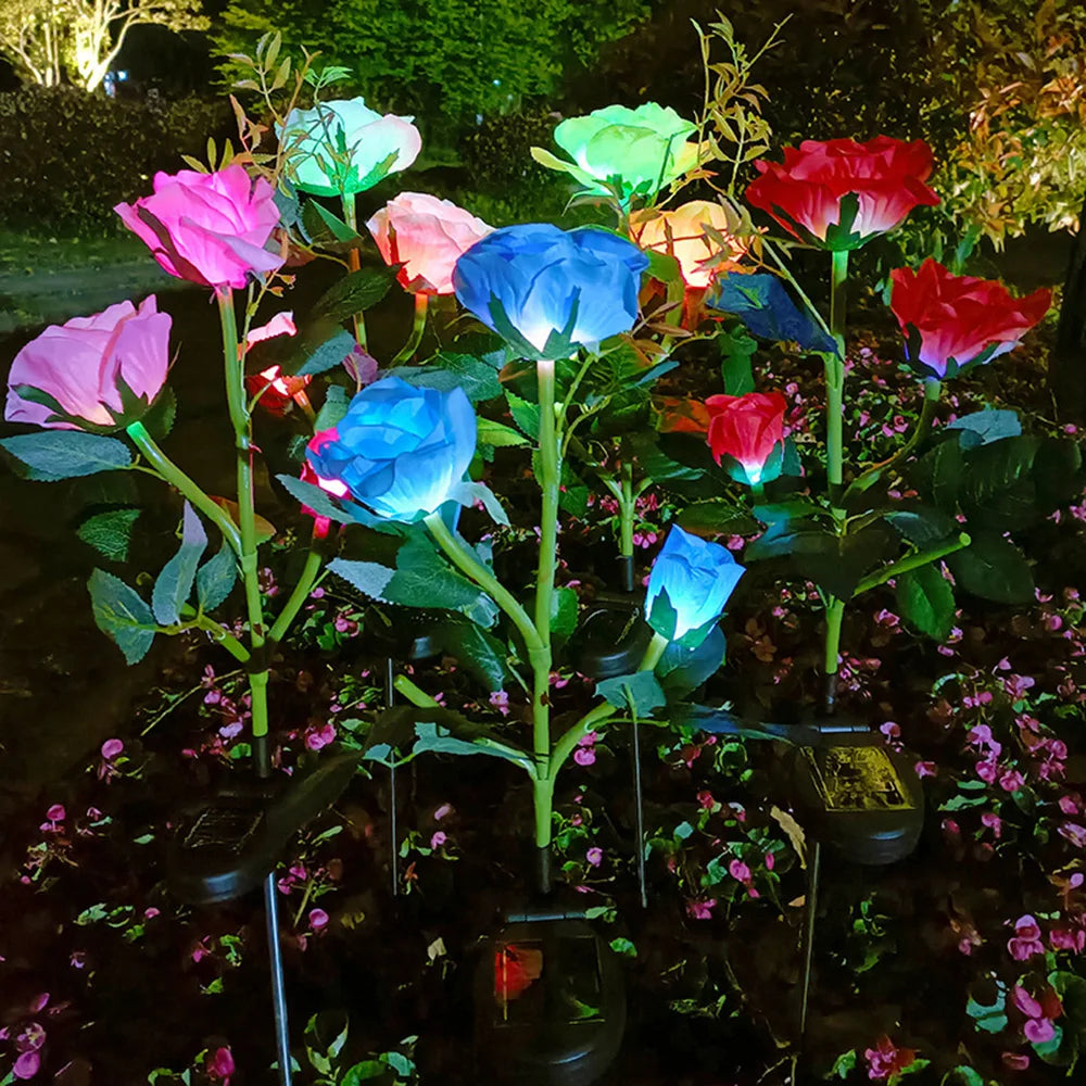 7 Heads Solar Lights Outdoor Decorative Solar Garden Lights Rose Flower Lawn Lamp for Yard Patio Garden Decor Flowers