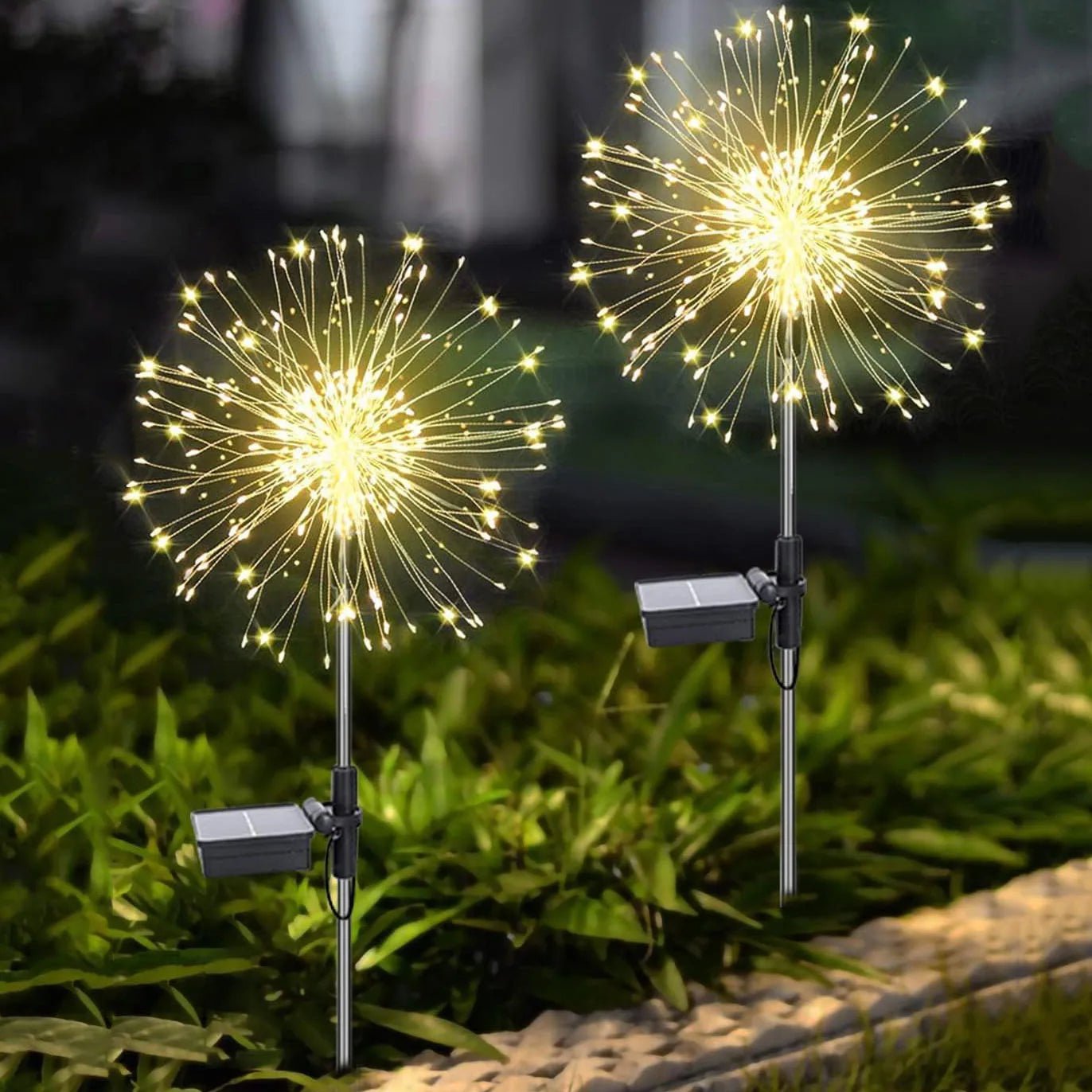 LED Solar Fireworks Lights Powered Outdoor Grass Globe Dandelion Lamp for Garden Lawn Landscape Lamp Holiday Light