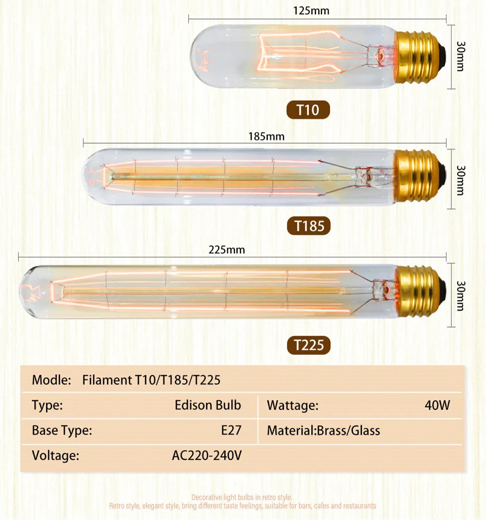 Retro Edison Light Bulb E27 220V 40W A19 A60 T10 T45 T185 ST64 G80 G95 Filament Vintage Ampoule Incandescent Bulb Edison Lamp