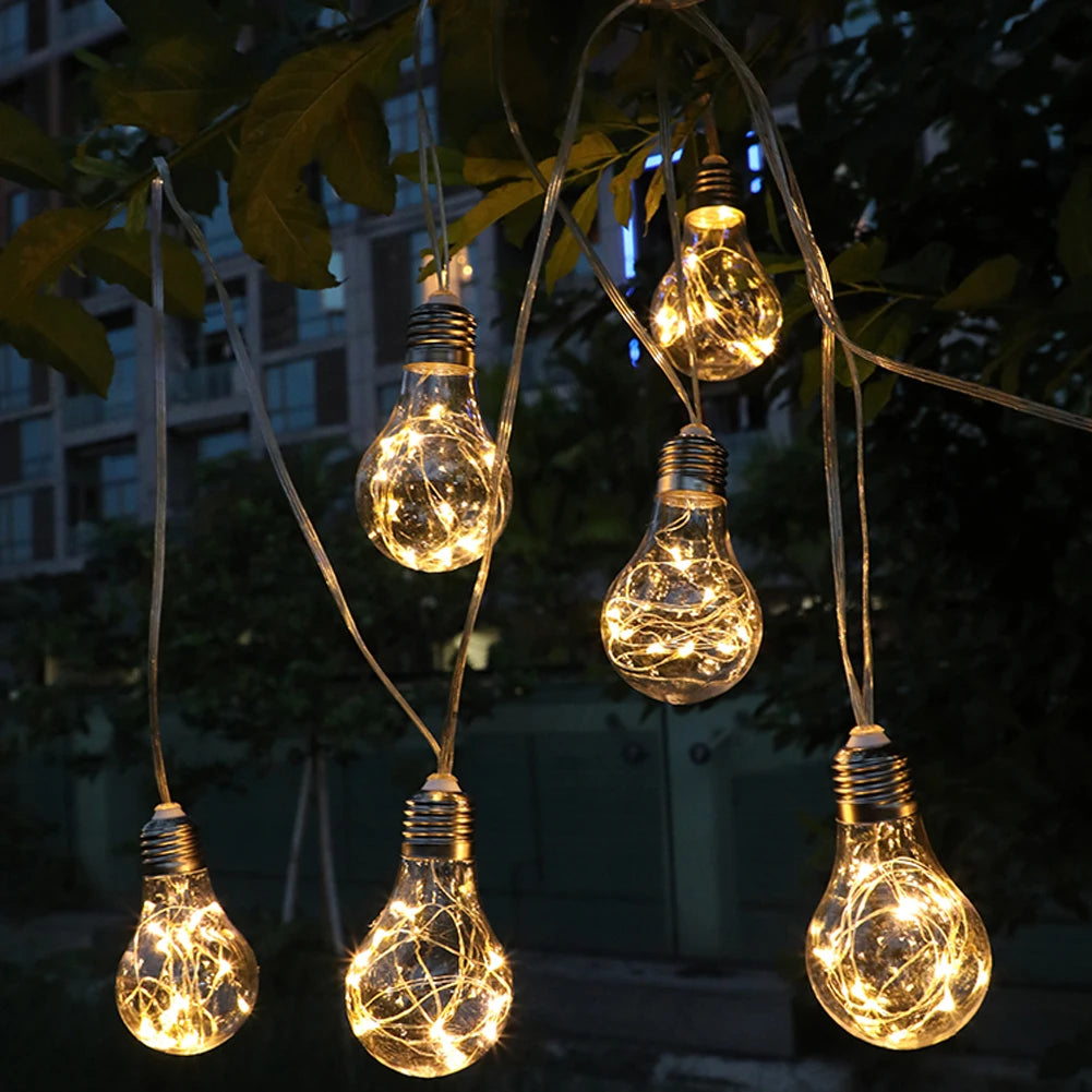Solar Lights Outdoor Garden LED String Lights 10/ 20 Bulbs Copper Wire Bulbs Garland Decoration Camping Lighting Solar Lamp