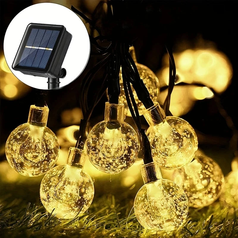 100 LED Solar String Lights Warm White Waterproof Outdoor Crystal Globe Lights for Garden Christmas Festival Decor-Multicolor
