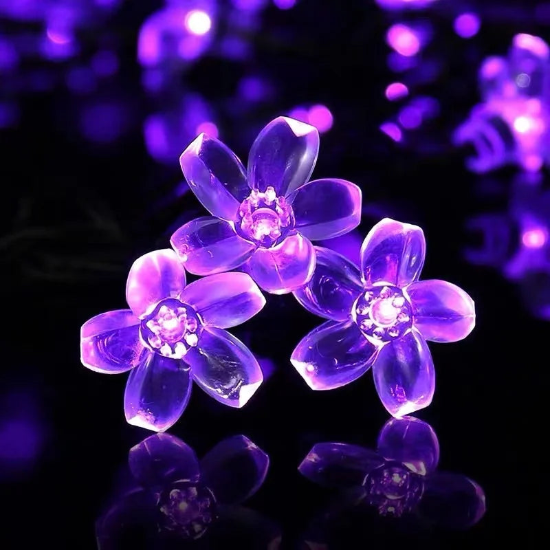 Outdoor Courtyard Solar Fairy Lights Cherry Blossoms String Lighting Lamp for Backyard Garden Lawn Fence Patio Christmas Decor