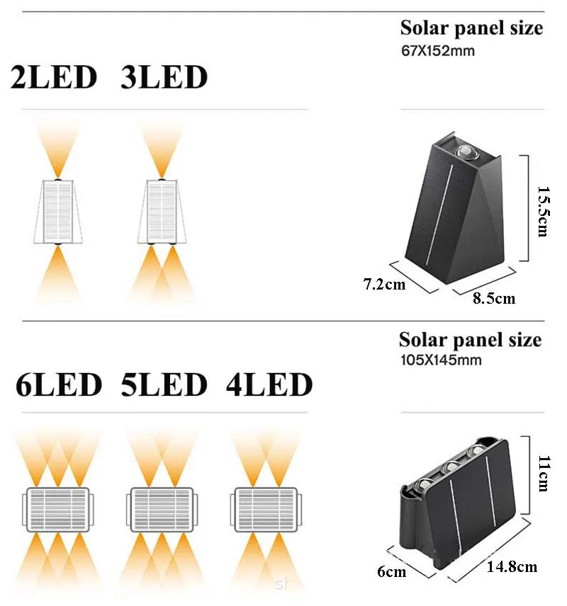External Solar Lights Outdoor Wall Washer Sconce Facade Lamp Porch LED Light Decor Garden Solar Lighting Decoration Luminaire