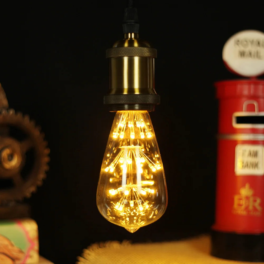 TIANFAN Edison Bulb ST64 Vintage Led Bulb 3W Starry Firework Decorative Light Bulb 110V 220V E26 E27 Teardrop