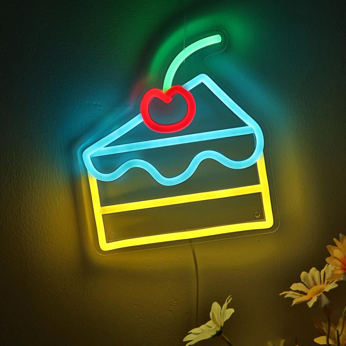 1PC Cherry Cake LED Wall Neon Sign For Birthday Room Party Decoration Gifts 7.2''*7.83''