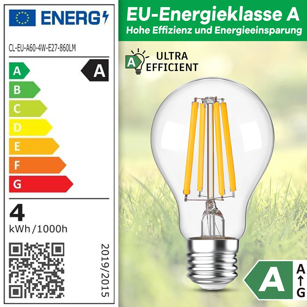 2PCS 4W LED Light Bulb E27 220V A Level Energy Efficiency 850 Lumens Equivalent 60W Incandescent Vintage Edison Led Bulb A60