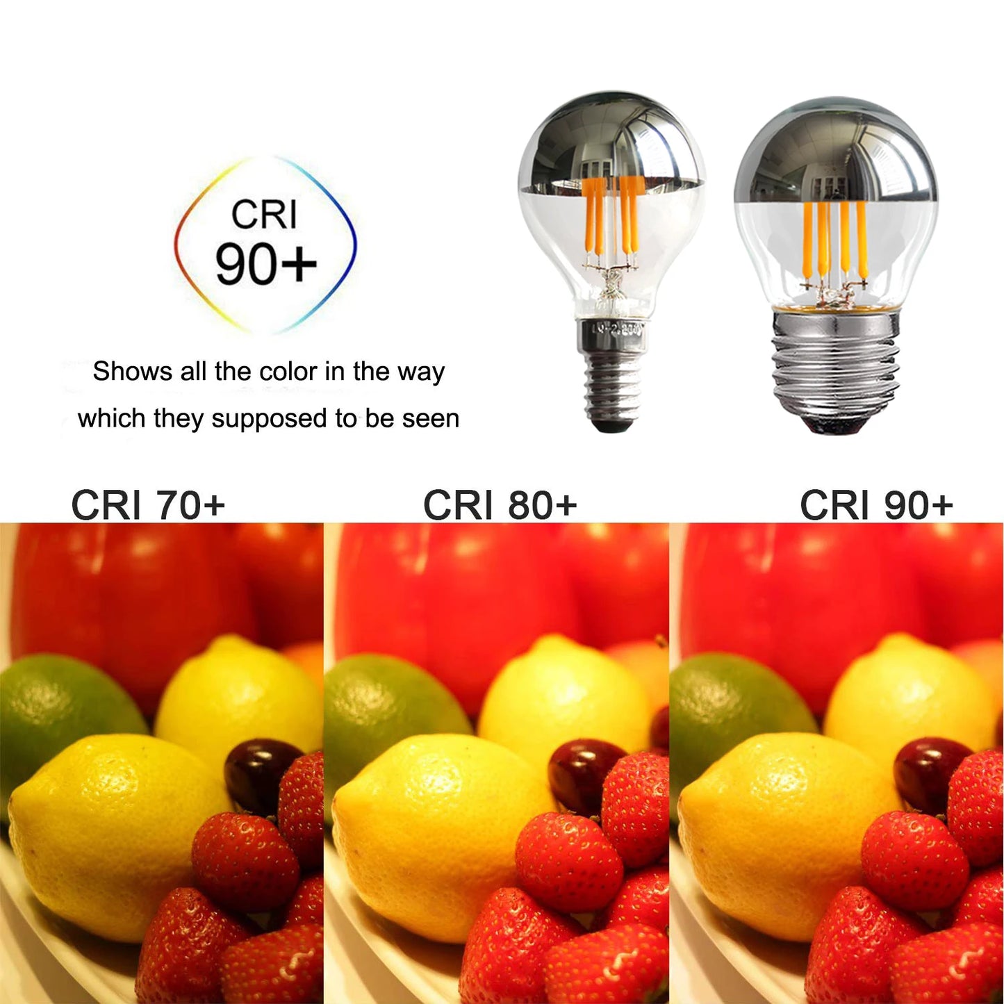 Vintage E14 Led Bulb Silver Mirror G45 4W Filament Light Bulb E27 Dimmable Replaceable Warm White Indoor Lights Decoration Home