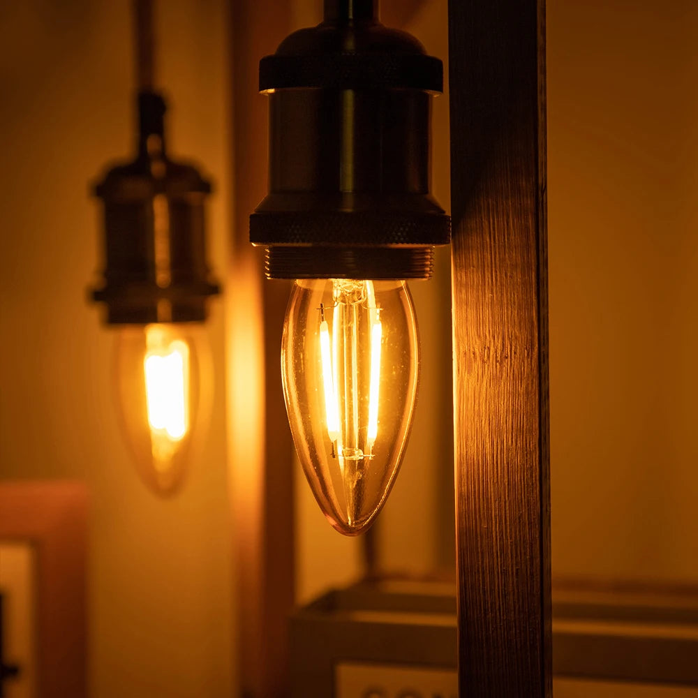 Amber Candle C35 E27 Led Bulb 220V 2W Dimmable 2000K Warm White Replaceable Chandelier Indoor Retro Filament Lamp Vintage Decor