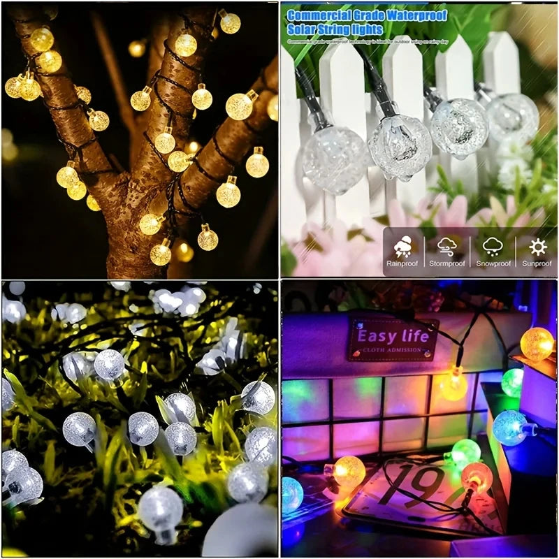 100 LED Solar String Lights Warm White Waterproof Outdoor Crystal Globe Lights for Garden Christmas Festival Decor-Multicolor