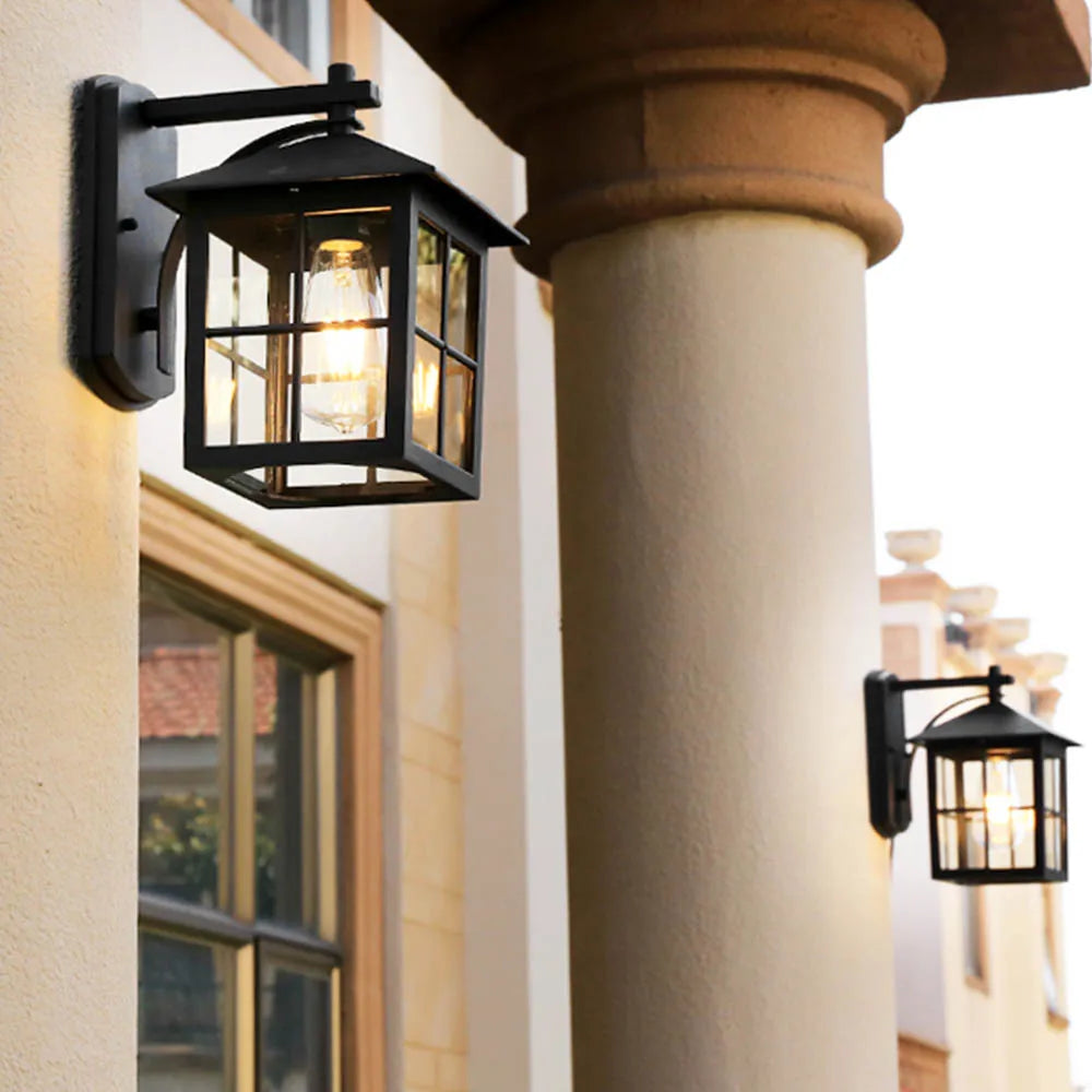 European Style Retro Outdoor Wall Light Sconce Lamp Waterproof Garden Decoration Outdoor Vintage Porch Lamp Black