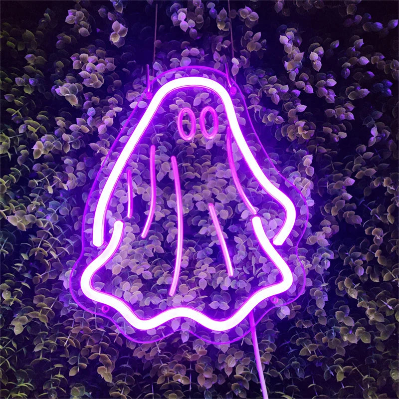 Ghost Neon Sign Halloween LED Light Sign Halloween Festival Party Room Decor Home Bedroom Wall Art Decoration Neon LED Signs USB