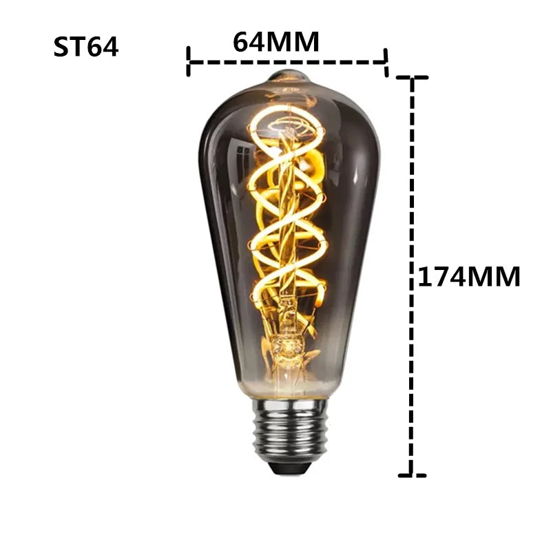 LED ST64 Smoky Gray E27 4W 6W 220V 110V Dimmable 2700K Warm GSpiral Filament Bulb Retro Vintage Decorative Lighting Edison Lamp