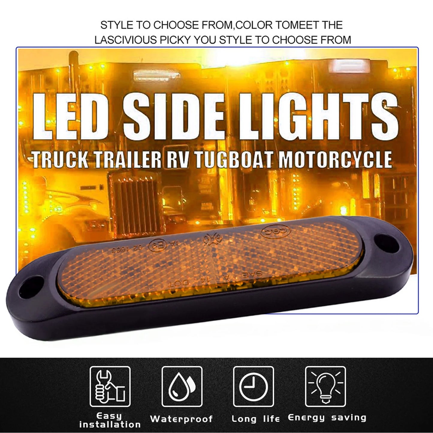 4PCS LED Side Marker Light Oval Position Light Signal Indicator Warning Rear Reflector Panel Tractor Trailer Truck Accessorie