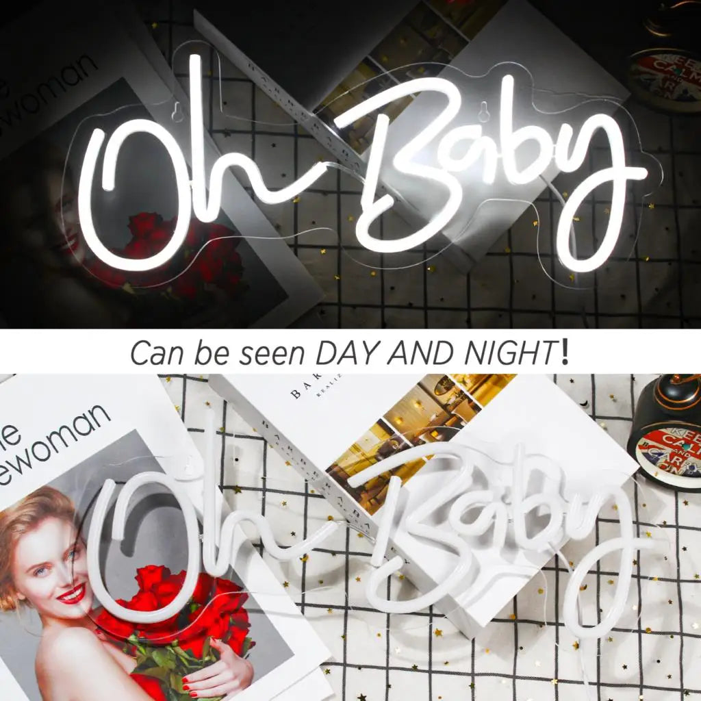 Oh Baby Neon Sign for Wall Decor Warm White Baby Nursery Room Decor Neon Light Birthday Party Baby Shower Room LED USB Neon