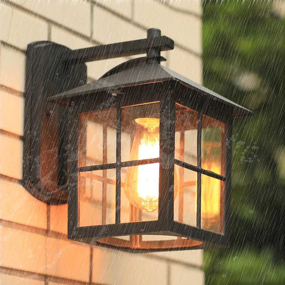 European Style Retro Outdoor Wall Light Sconce Lamp Waterproof Garden Decoration Outdoor Vintage Porch Lamp Black