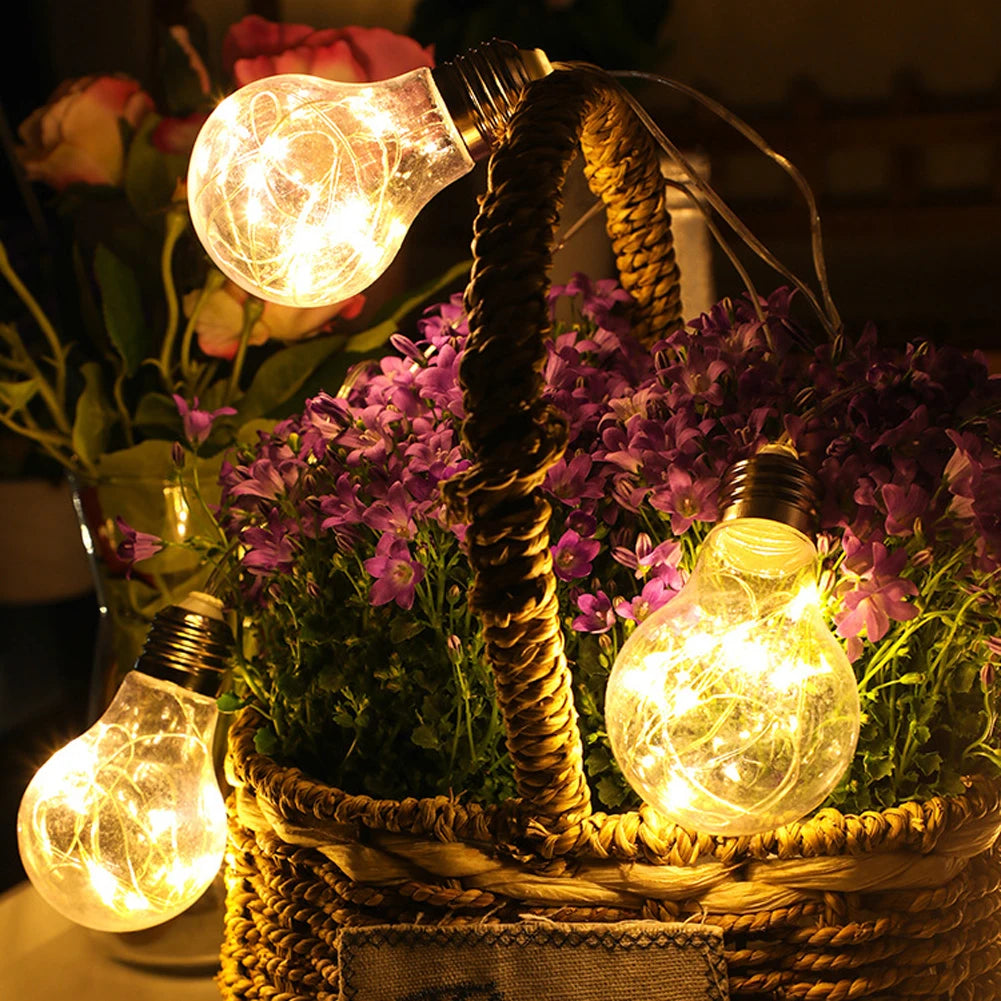 Solar Lights Outdoor Garden LED String Lights 10/ 20 Bulbs Copper Wire Bulbs Garland Decoration Camping Lighting Solar Lamp