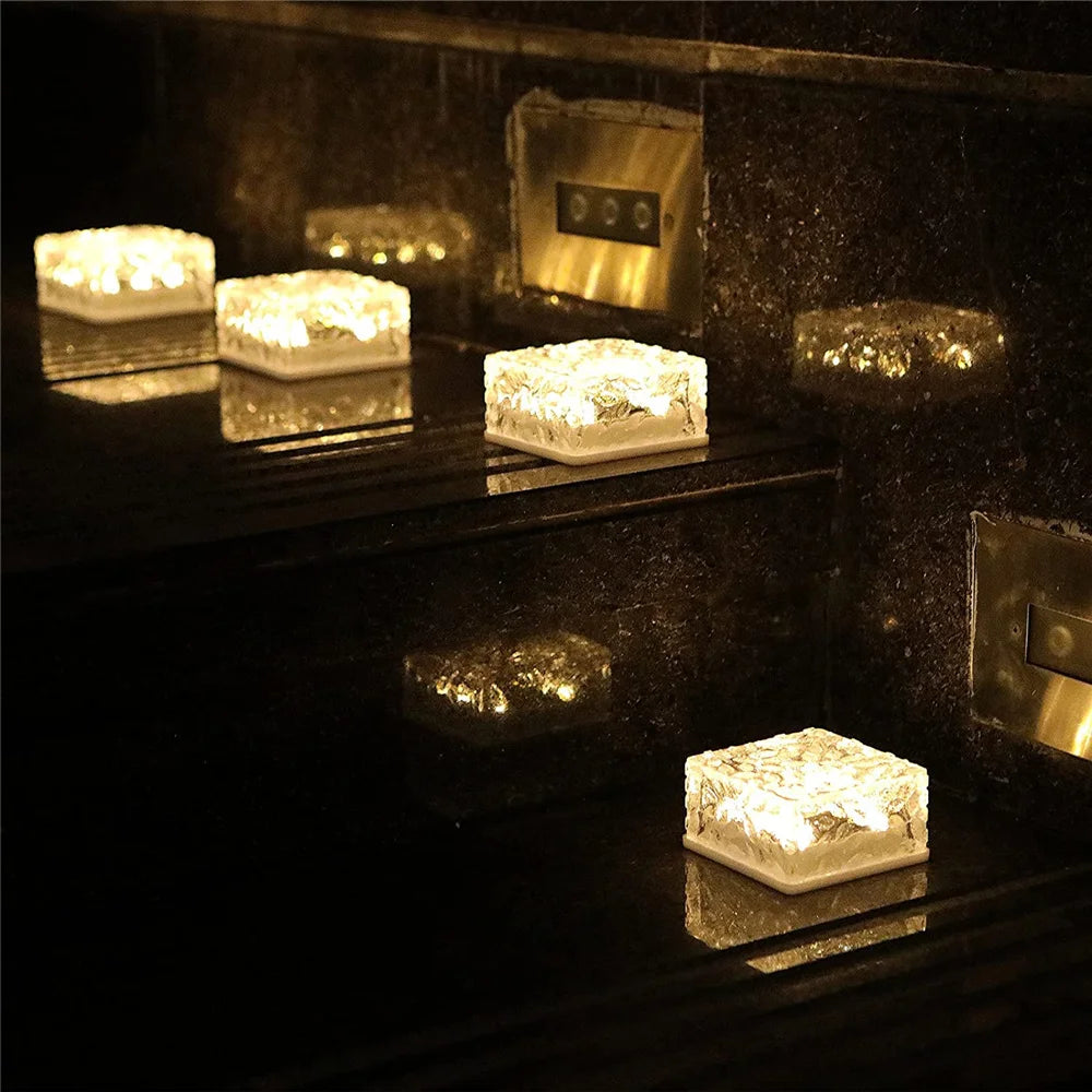 Solar Brick Ice Cube Light Outdoor Waterproof Path Stair Step LED Sunlight Garden Yard Pathway Party Christmas Landscape Lamp