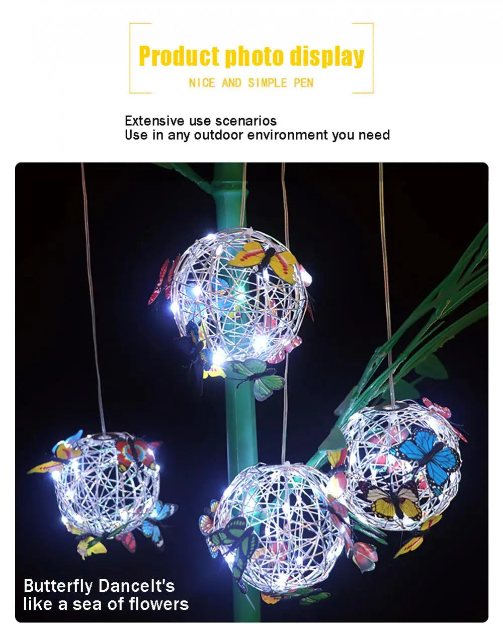 Garden Hanging Solar Light Round Ball Light With Butterfly Waterproof Metal Weaving Hanging Lamp Home Decorative Nightlight