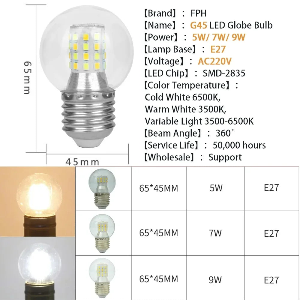 G45 LED Globe Bulb Lamps AC 220V E27 Led Magic Bean Bulb 5W 7W 9W Lamp Spotlight Light Clear Glass Bulb Table Lamp Bulbs