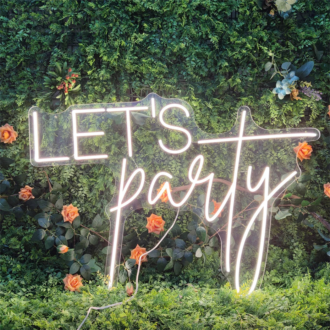 LED Neon Sign Let's Party Wedding Birthday Wall Neon Light Aesthetic Room Club Decoration for Gaming Room Holiday Gifts Neon Sig