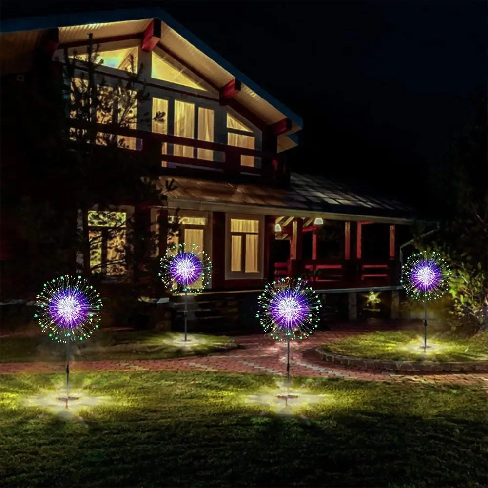 LED Solar Fireworks Lights Powered Outdoor Grass Globe Dandelion Lamp for Garden Lawn Landscape Lamp Holiday Light