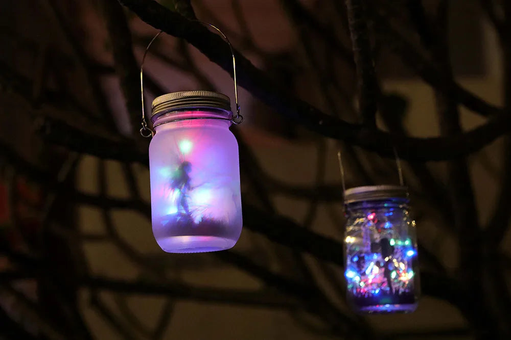 Solar Lantern Fairy Lights Garden Ornament Outdoor Hanging Frosted Tree Table Yard Patio Lawn Portable Glass Mason Jar Lamp