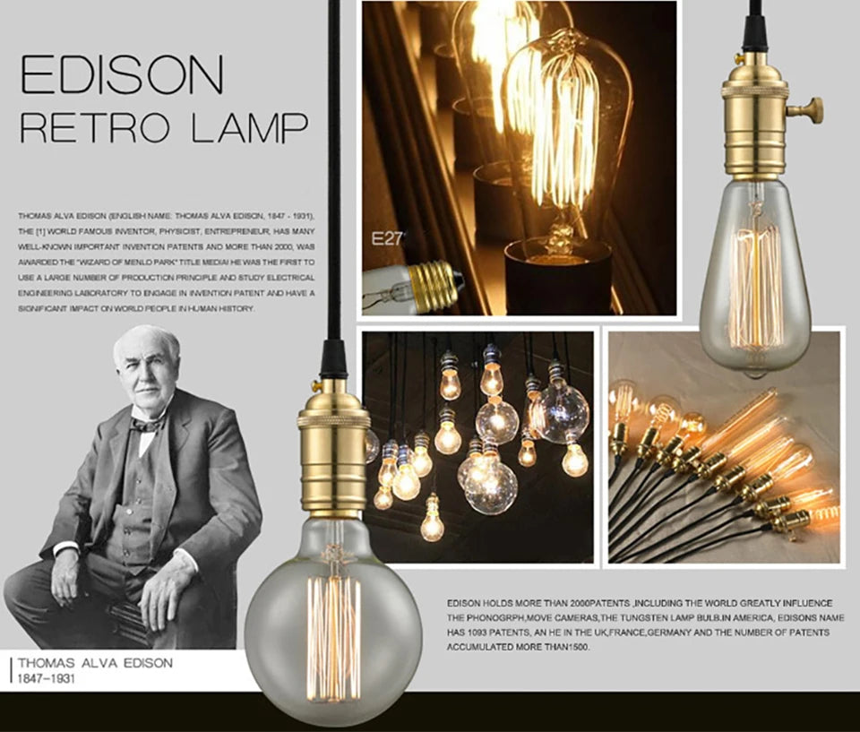 Retro Edison Bulb E27 220V 40W ST64 G80 G95 G125 Ampoule Vintage Edison Bulb Incandescent Lamp Filament Light Bulb Home Decor