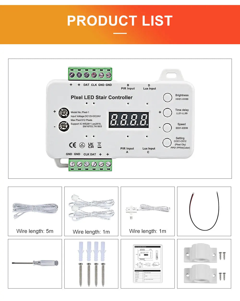 Dream Color Rgb-ic Led Strip Motion Sensor Stair Light Addressable Pixel Controller Chase Running Light Led Tape Step Lighting