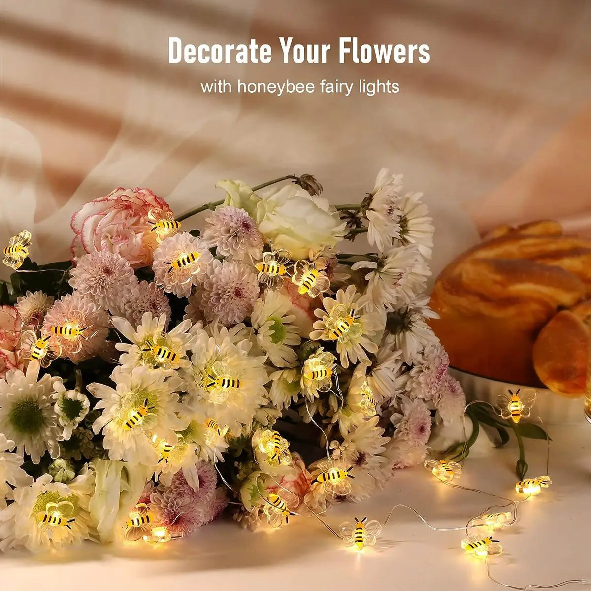 20 Bee Fairy Lights USB Battery Operated Bee String Lights For Bedroom Plants Patios Party Wedding Xmas Decorative String Lights