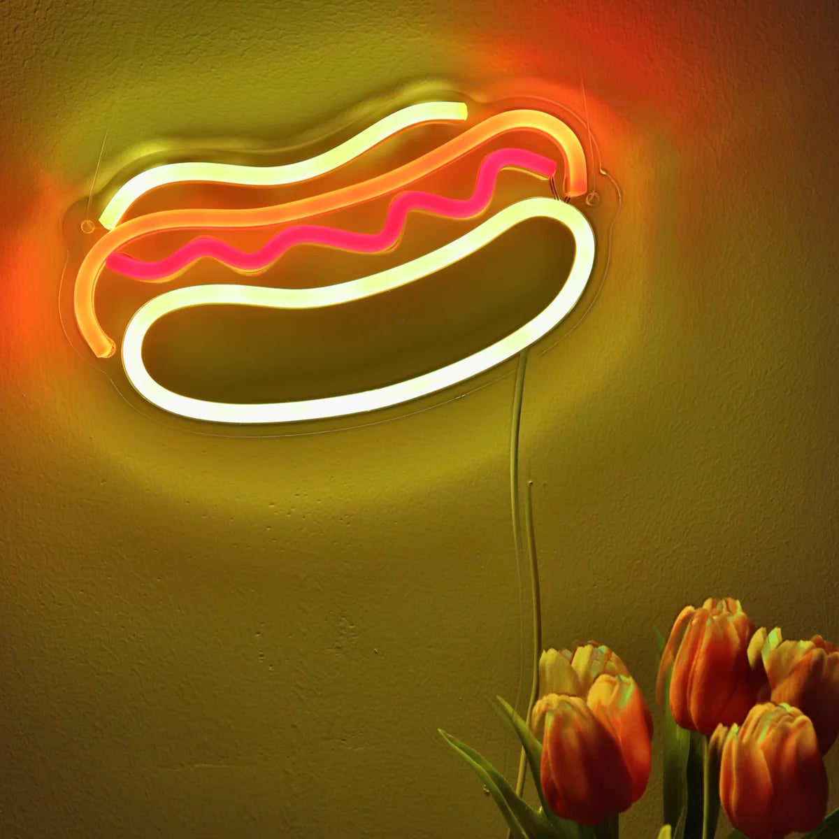 1PC Super Bright 5V Hot Dog Wall LED Neon Sign Night Light For Restaurant Shop snack bar Kitchen Decoration 9.13''*6.06''