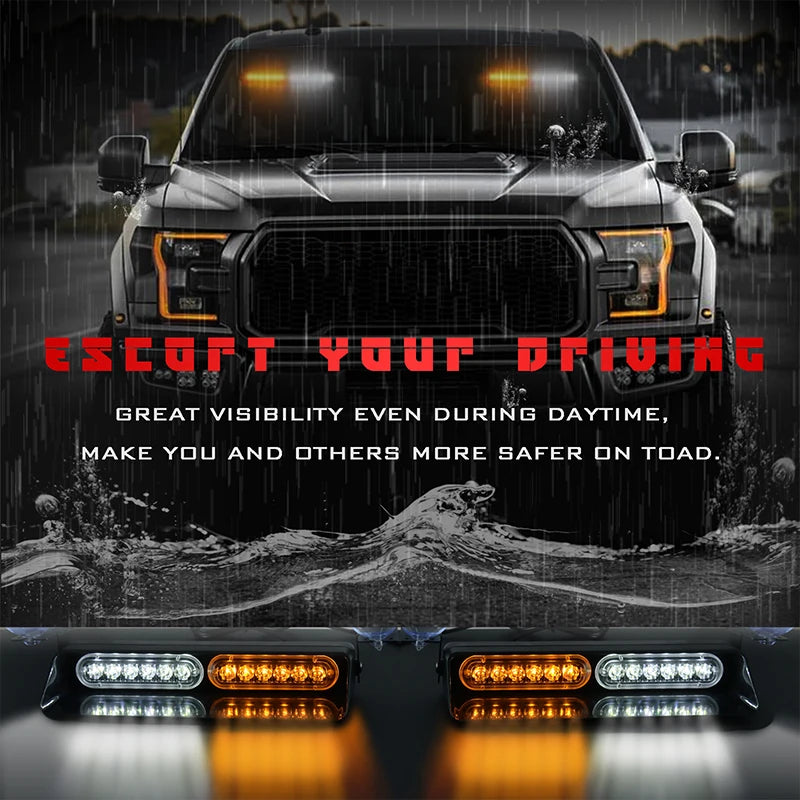 2Pcs Visor Emergency Dashboard Strobe Light Front Rear Windscreen Strobe Lamp with Suction Cup For Construction Vehicles Trucks