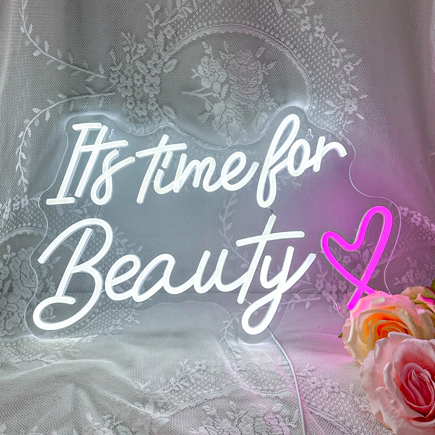 It's Time For Beauty Neon Sign LED Lights Lash Room Decoration Wall Art Neon Light Beauty Lash Salon Studio Wall Decor Signboard