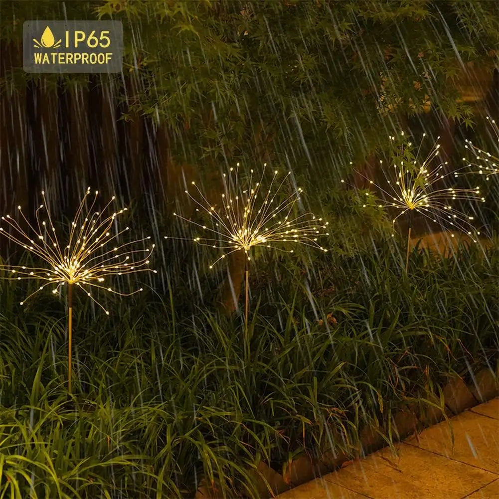 LED Solar Fireworks Lights Powered Outdoor Grass Globe Dandelion Lamp for Garden Lawn Landscape Lamp Holiday Light