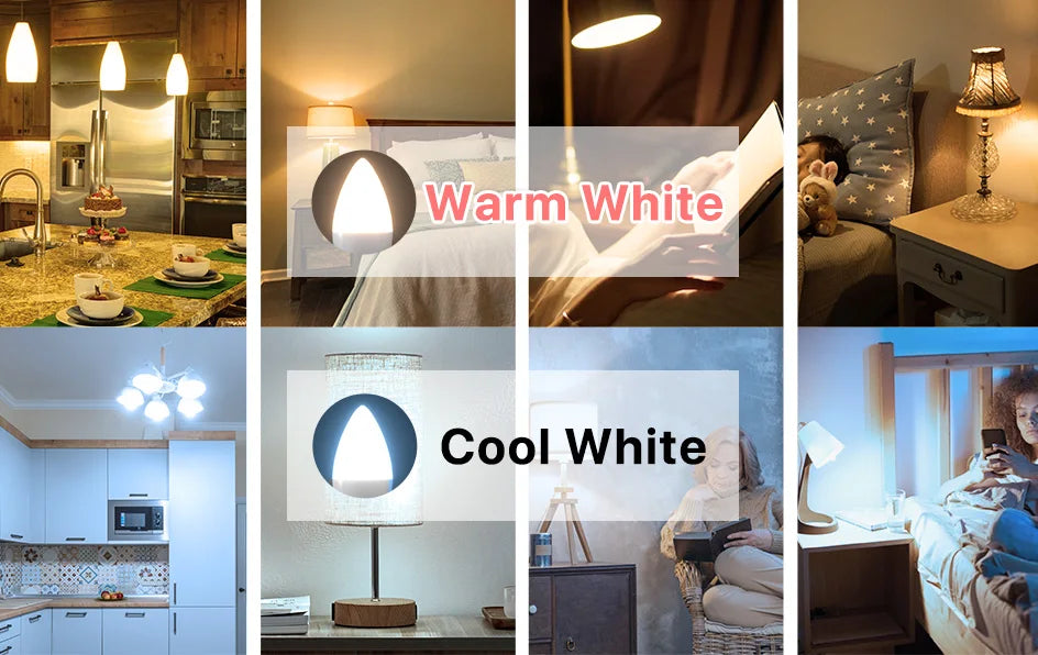 6 Pack E14 Candle Bulb 220V Warm White 3000K Cool White 6500K 5W 545lm 160°Beam Angle C37 Screw Light Bulbs