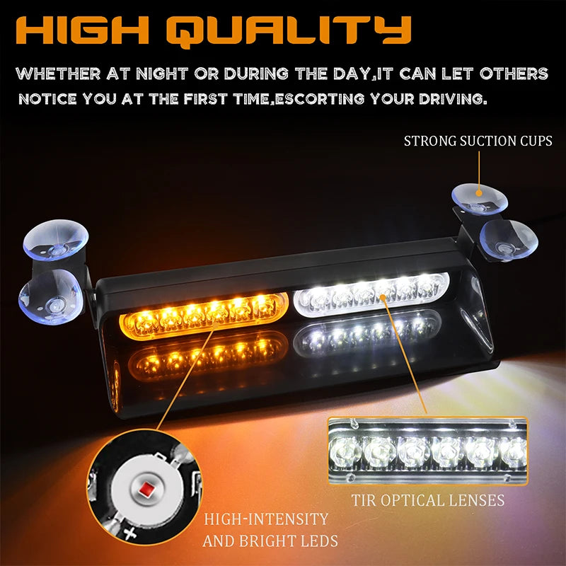 2Pcs Visor Emergency Dashboard Strobe Light Front Rear Windscreen Strobe Lamp with Suction Cup For Construction Vehicles Trucks
