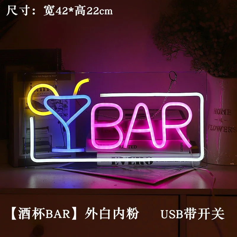Bar Neon Light Sign Party Neon Wine Glass Lamp Wall Art Bedroom Decrative Light KTV Shop Home Desk Decor Neon Night Light