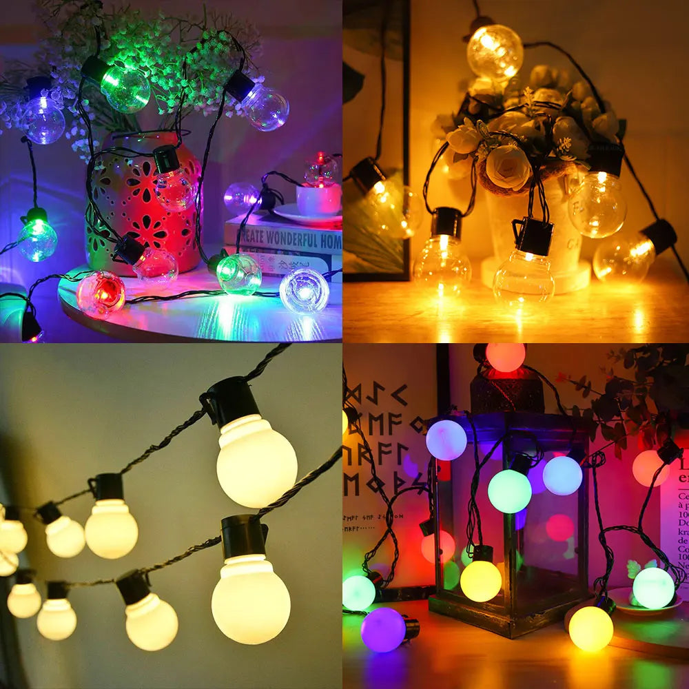G50 Patio Solar String Lights Outdoor, Warm/ Colorful Globe Bulb LED Fairy Garland Lamp for Wedding, Christmas, Backyard, Party