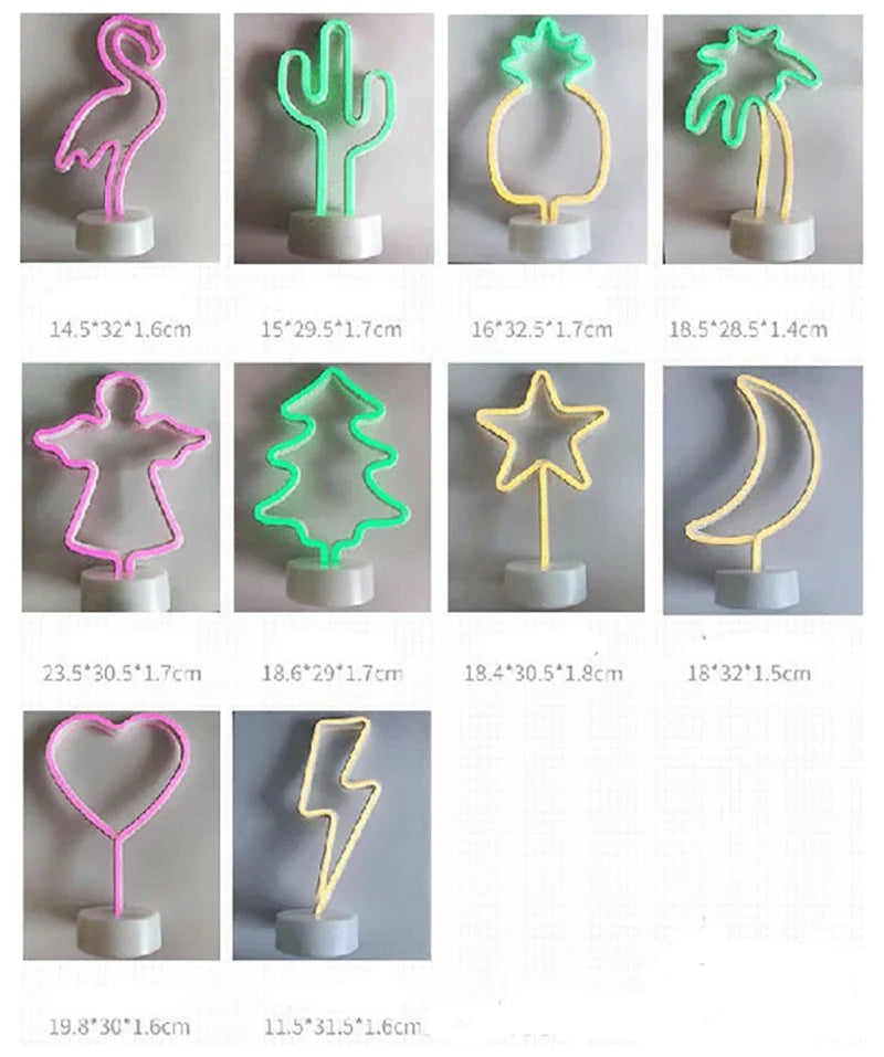 Flamingo Led Neon Light Coconut Tree Cactus Heart Shape Lamp Stand Colorful Home Room Decoration Christmas Night light