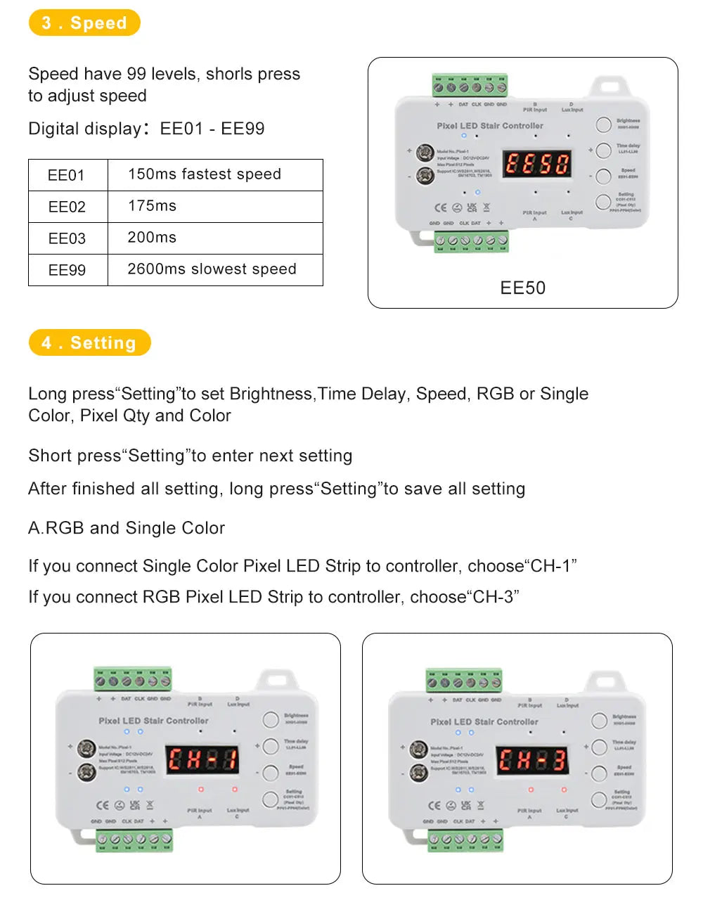 Dream Color Rgb-ic Led Strip Motion Sensor Stair Light Addressable Pixel Controller Chase Running Light Led Tape Step Lighting