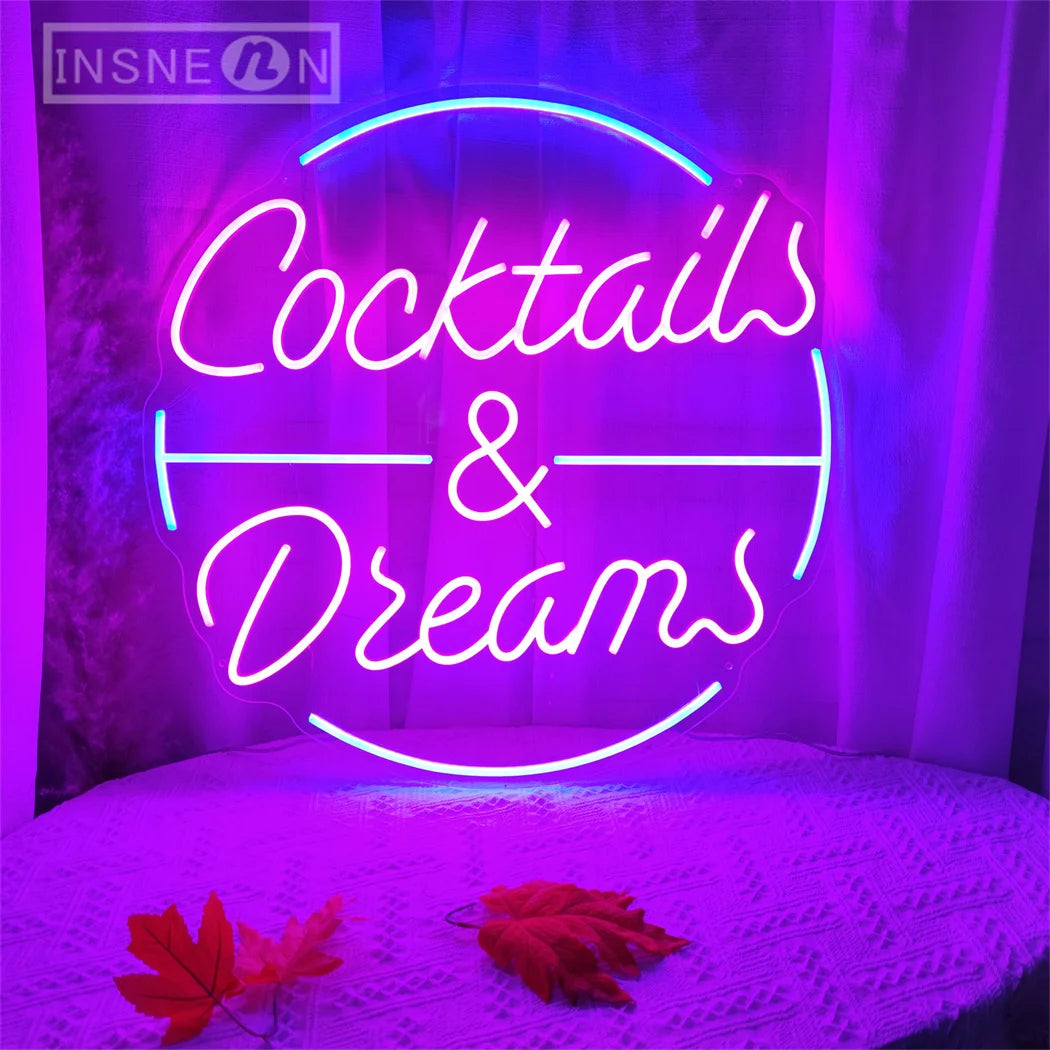 Cocktails and Dreams Neon Sign Wall Decor LED Neon Lights for Party Club Beer Store Neon Wall Decoration LED Business Signboard