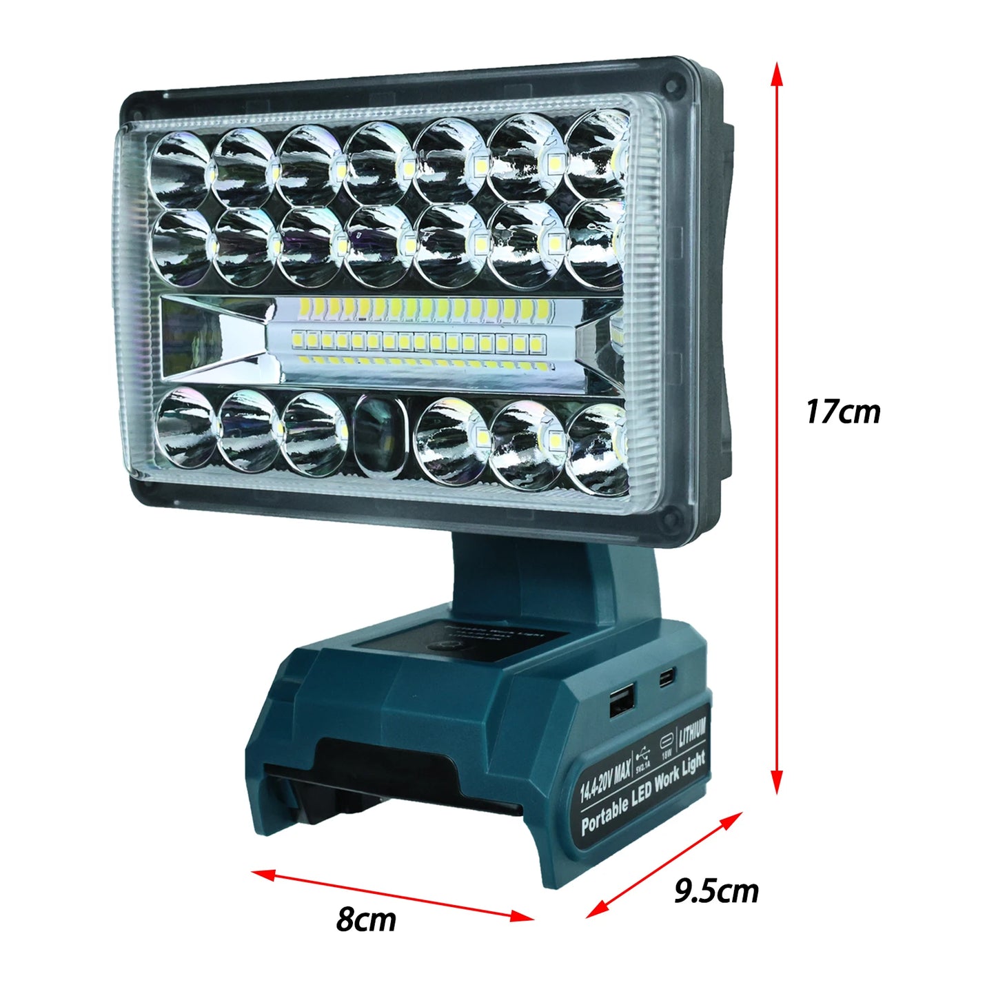 28W 2000LM LED Work Light for Makita 14.4-20V Li-ion Battery Lamp Flashlight Outdoor Emergency Lighting with USB Type-C Port
