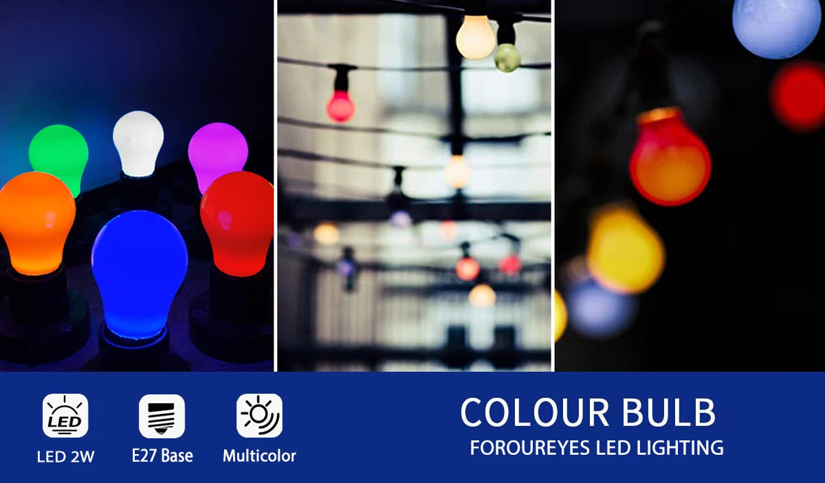 10pcs Colour LED Bulb E27 220V 2W A45 Lamp Red Blue White Yellow Pink PC Outdoor Camping Decoration Festival Colorful Bulb Lamp