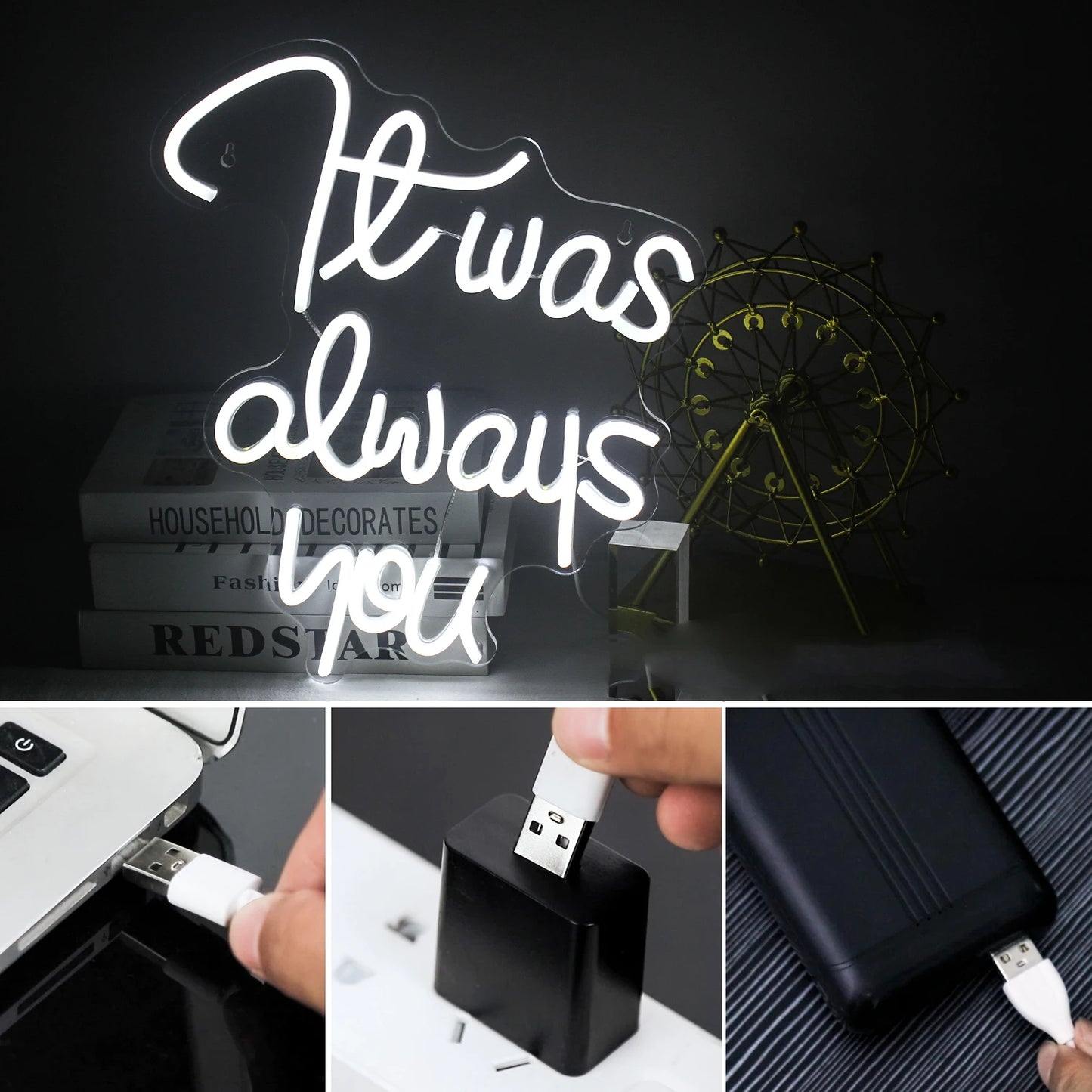 It Was Always You Neon Signs LED Wedding Boda Party Romantic Sign Lights Bedroom Room Decor Art Wall Oh Baby Decoration Lamp