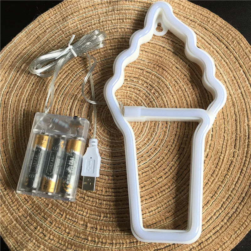 LED Neon Light Neon Sign Popsicle Lamp for Ice Cream Shop Pastry Display Restaurant Bar Holiday Decor Sign Christmas Night light