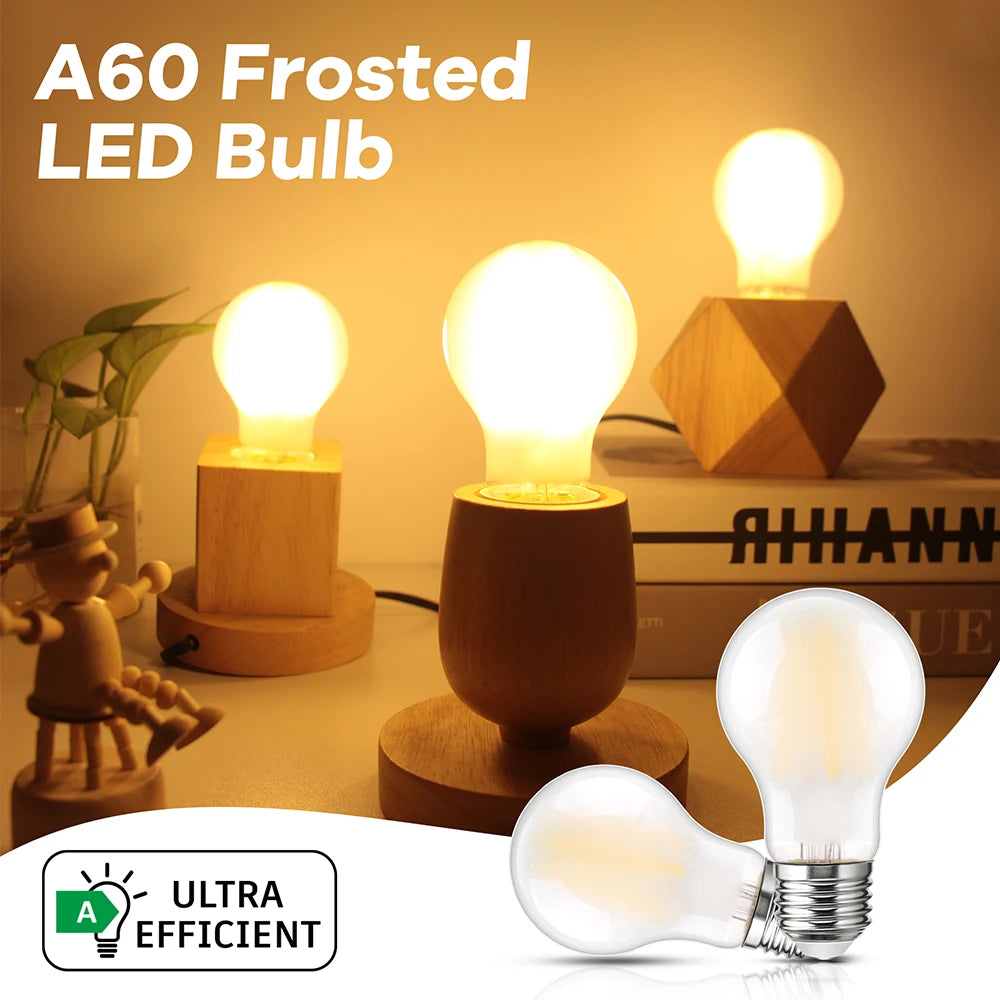 2PCS 4W LED Light Bulb E27 220V A Level Energy Efficiency 850 Lumens Equivalent 60W Incandescent Vintage Edison Led Bulb A60