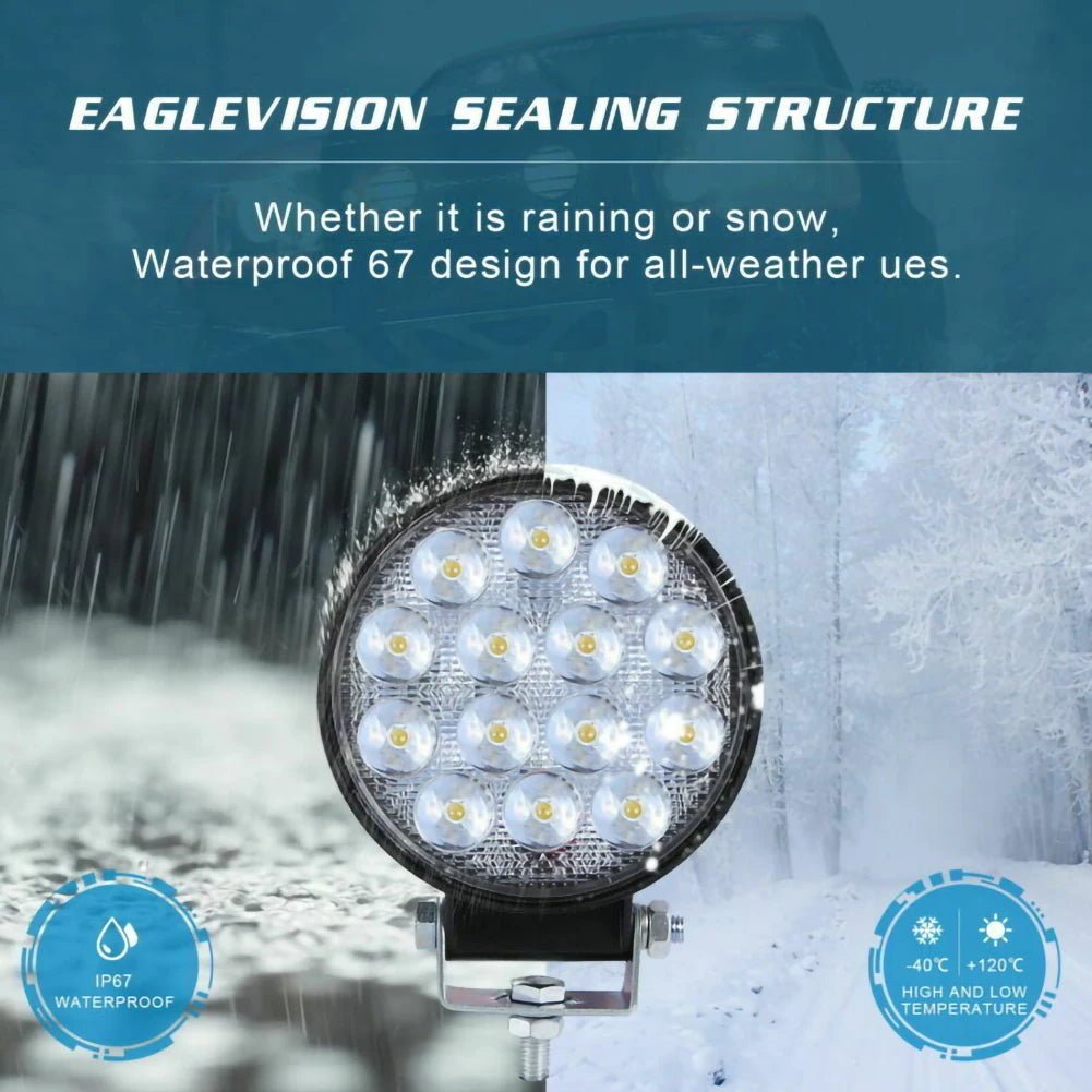 2PC Round 140W LED Work Light Spot Lamp Offroad Truck Tractor Boat SUV UTE 12/24V 9000LM 6000K Driving Lamp Car Accessories