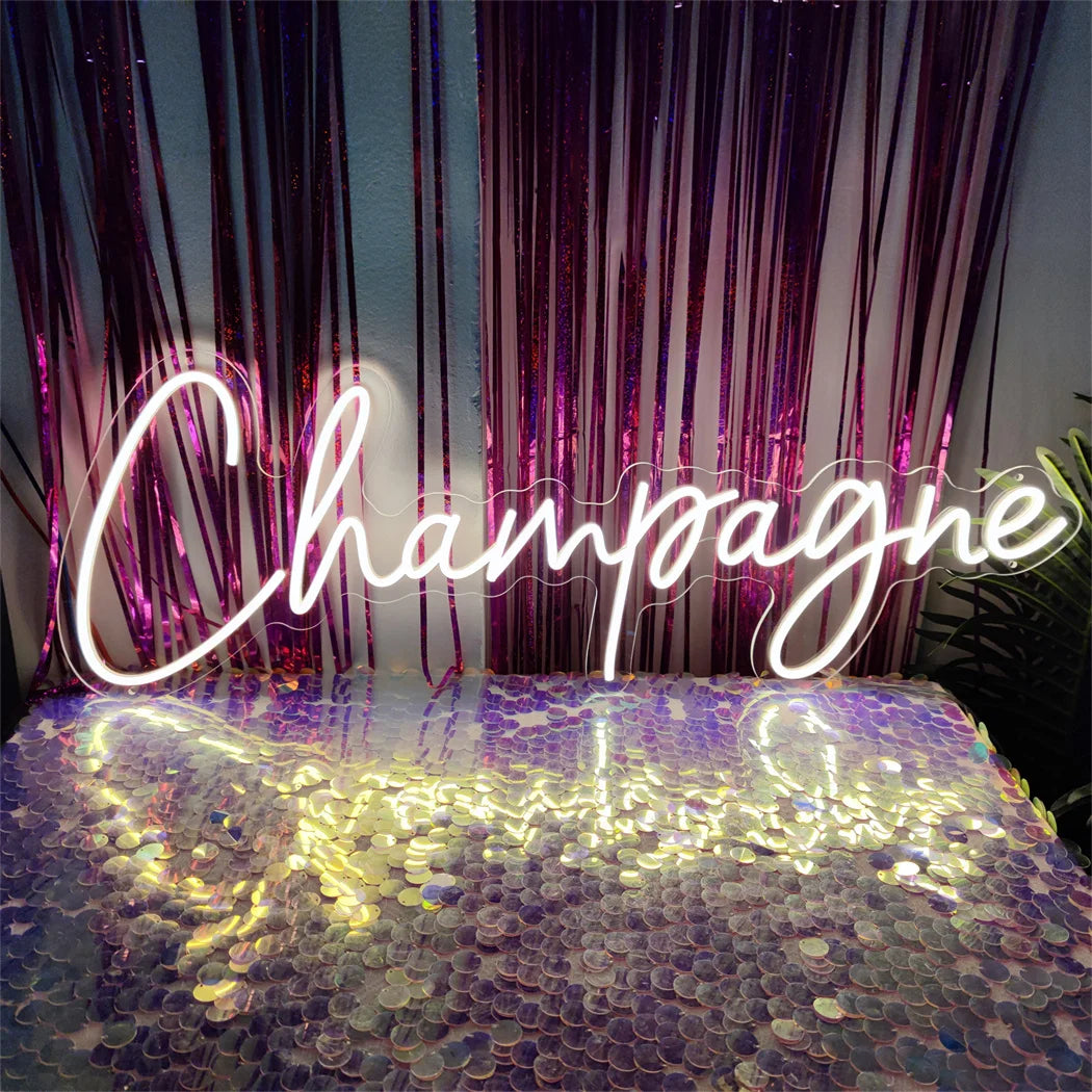Champagne Neon Light Sign LED Wall Room Home Party Bar Cabaret Birthday Wedding Decoration Wall Hanging LED Neon Sign Night Lamp