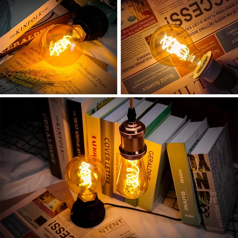 4Pcs/lot Retro Spiral Light LED Filament Bulb 220V ST64 G125 G95 G80 T45 C35 A60 4W 2200K Vintage Lamps For Decorative Lighting