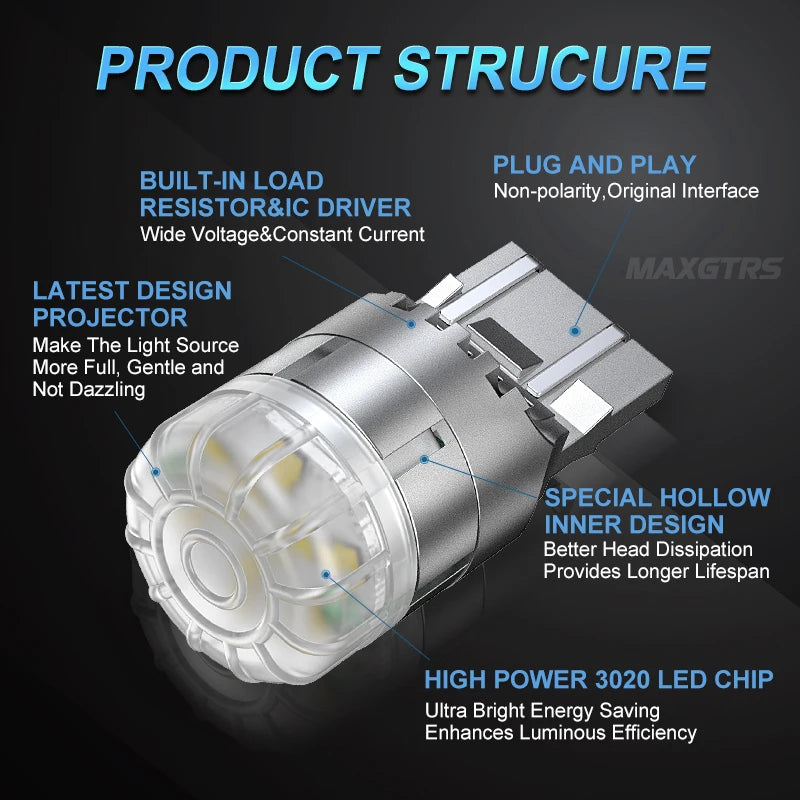 2x T20 7443 W21/5W 580 1157 BAY15D 3020 Car LED Reverse Lamp Tail Brake Stop Bulb Auto Turn Signal Light White Red Yellow